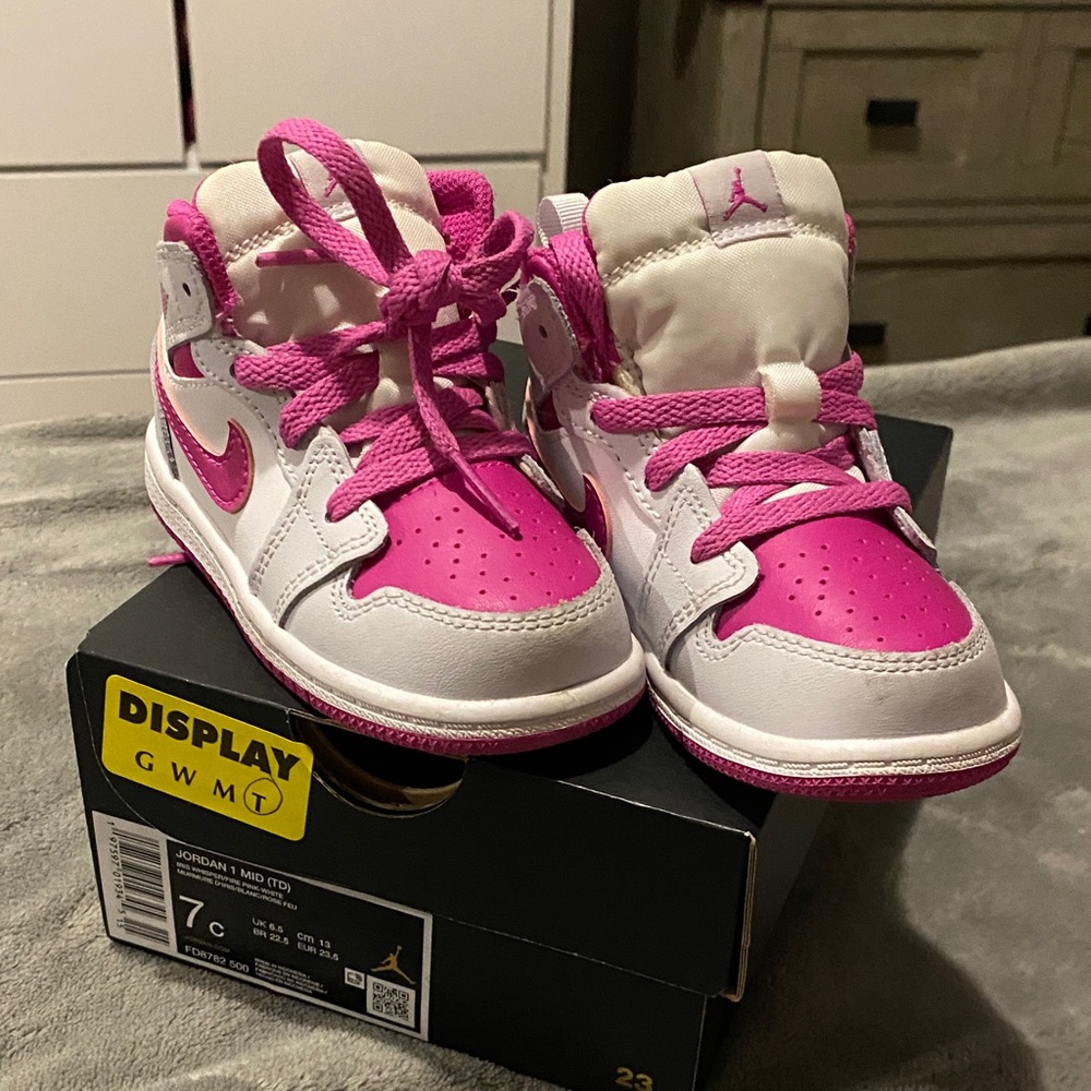 Nike Kids Pink and White High-Top Sneakers